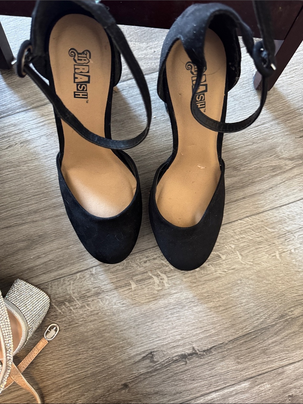 Brash Black Suede Ankle-Strap Pumps